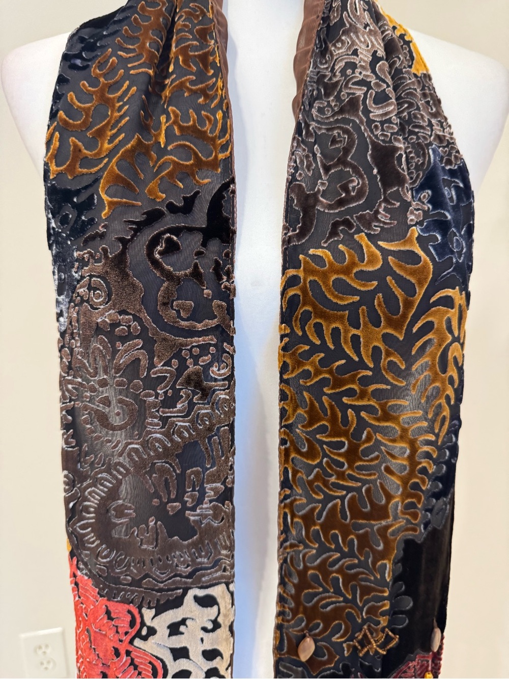 Mary Frances Silk Bohemian Velvet Burnout Beaded Tassel Scarf - Picture 2 of 11